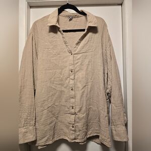 Beige Linen Button-Up Shirt NWOT